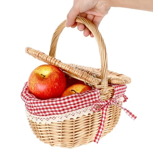 Alipis Picknickkorb aus Rattan Korb Rotkäppchen Herz Picknickkorb Serviertablett Essenskorb Weidenkorb Natürliche Spanweide Körbe Jute Liebhaber tragbar