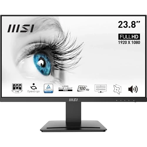 MSI Pro MP243X Monitor Profesional, de 23,8' FHD, 1920 x 1080, 100 Hz, IPS, Plano, Anti-Glare, 16:9, 300 nits, Negro