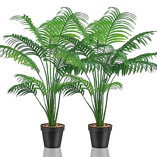 Offerta a tempo: Lighterday Set di 2 piante finte artificiali decorative per interni, grandi piante finte, palma artificiale, piante in plastica per ufficio, casa, interni ed esterni (2 vasi di palma gialla - 40% da 19.99 € a 11.99 €