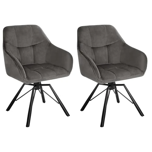WOLTU BH365dgr-2 Swivel Dining Room Chairs, Kitchen Chair, Upholstered Swivel Chair, Comfortable Chair with Armrests Backrest, Armrest Chair for Dining Room, Living Room, with Velvet Cover, Dark Grey, Set of 2