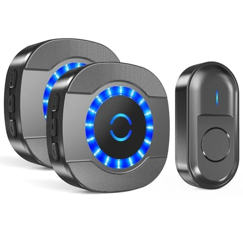 SURFOU Timbre Inalámbrico Exterior Impermeable, Timbres para Puerta con 300m Alcance, 55 Melodías Ajutables, 5 Niveles de Volumen, Timbre de Puerta (2 receptores + 1 transmisor)