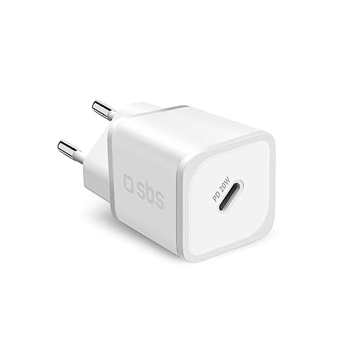 sbs Portable charger for Samsung, iPhone, Xiaomi, Oppo, 20W fast Gan charger for smartphones and tablets, fast and safe Power Delivery charger with USB-C, white