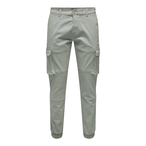 Limited offer: ONLY&SONS Men's Cargo Trousers Slim Fit Elastic Cuffs Cargo Pockets from 36.00 EUR to 16.20 EUR (save 55%)