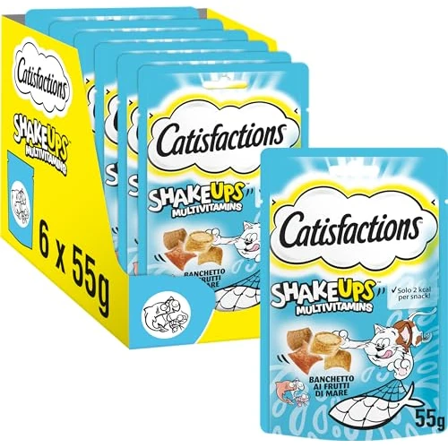 Offerta a tempo: Catisfactions Snack per Gatto, Shake Ups Multivitamins Banchetto ai Frutti di Mare, 6 pacchi da 55g - 16% da 10.74 € a 9.06 €