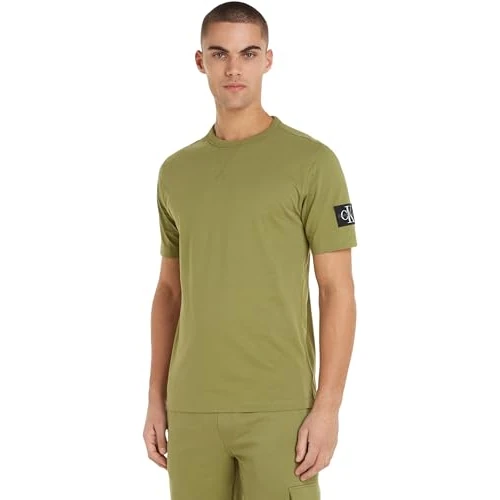 Calvin Klein Jeans Camiseta de Manga Corta para Hombre Badge Regular Cuello Redondo, Verde (Dark Juniper), XXS