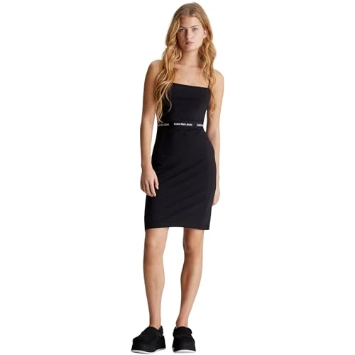Zeitlich begrenztes Angebot: Calvin Klein Damen Kleid Logo Elastic schmale Träger, Schwarz (Ck Black), XXL von 69.90 € auf 50.11 € (28% Rabatt)