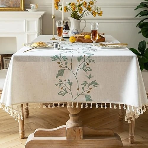 Pahajim Mantel Mesa Cuadrada Manteles Antimanchas Impermeable Lino Algodon Diseño de borlas Estilo Moderno para Decoración de la Mesa de Comedor(Beige,140x140cm)