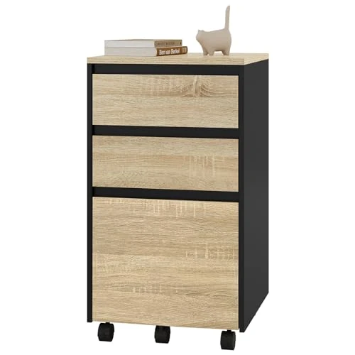 Zeitlich begrenztes Angebot: WOLTU mobiler Aktenschrank, Schrank für Aktenordner, Aufbewahrungsschrank im Büro, Büroschrank mit Rollen, Rollcontainer mit 3 Schubladen, helle Eiche schwarz, 40x71.5x40cm, ASK01hei von 53.99 € auf 50.99 € (6% Rabatt)