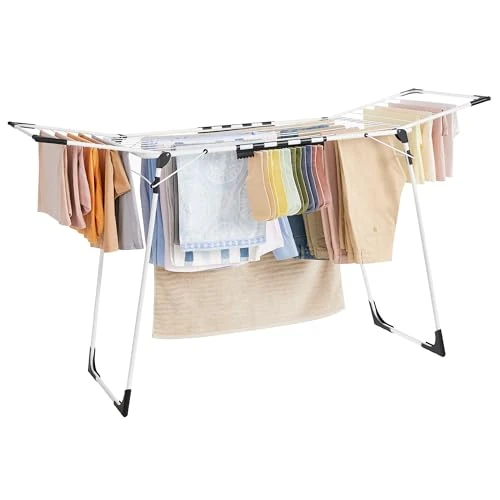 Offerta a tempo: SONGMICS LLR518W01 - Stendibiancheria metale, 56,5 x 173 x 96,5 cm, con supporto per calze, per vestiti e asciugamani - 23% da 33.99 € a 26.08 €