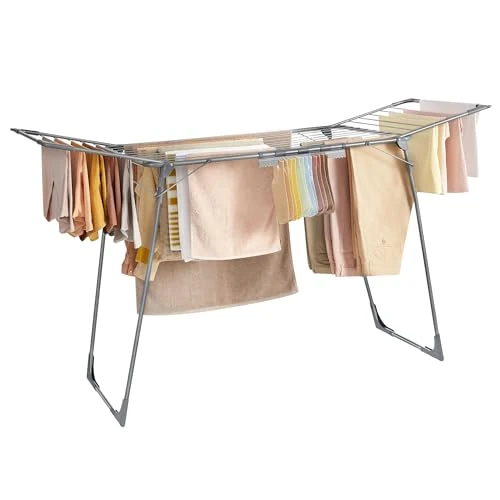 Offre limitée : SONGMICS Étendoir à Linge, 62 x 173 x 96,5 cm, Séchoir à Linge, Étendage Buanderie, Gain de Place, avec Pinces à Chaussettes, Structure en Métal, pour Vêtements, Serviettes, Draps, Gris LLR518G01 de 33.99 € à 33.99 € (0.00% de remise)