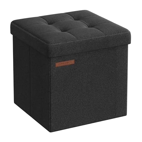 SONGMICS 30 cm Bench with Storage Space, Folding Seat Chest, Storage Box, Footstool, Base Black LSF028B01
