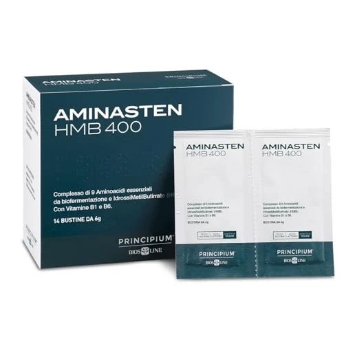 BIOS LINE Aminasten HMB 400, Integratore Alimentare, Riduce Stanchezza e Affaticamento, Bustine Solubili, Gusto Gradevole, Senza Glutine e Lattosio (14 Bustine Solubili)