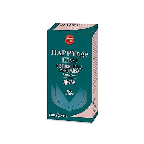 ERBA VITA Happy Age Retard integratore alimentare a base di estratti vegetali e vitamina D3, è un supporto naturale per il corpo durante il passaggio alla menopausa - Formato 30 Compresse