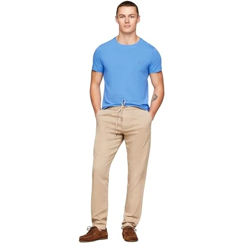 Tommy Hilfiger Heren T-shirt met korte mouwen en ronde hals en stretch slim fit, Blauw (Blauwe Spell), XS