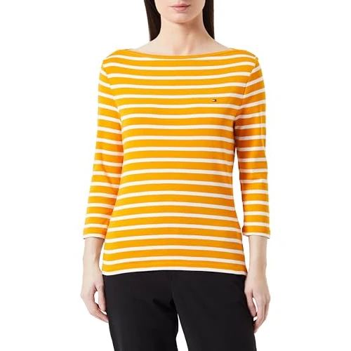 Offerta a tempo: Tommy Hilfiger Maglietta Maniche Lunghe Donna Slim Scollo a Barca, Multicolore (Breton Stp/ Rich Ochre/ Ecru), XXS - 0.00% da 27.71 € a 27.71 €