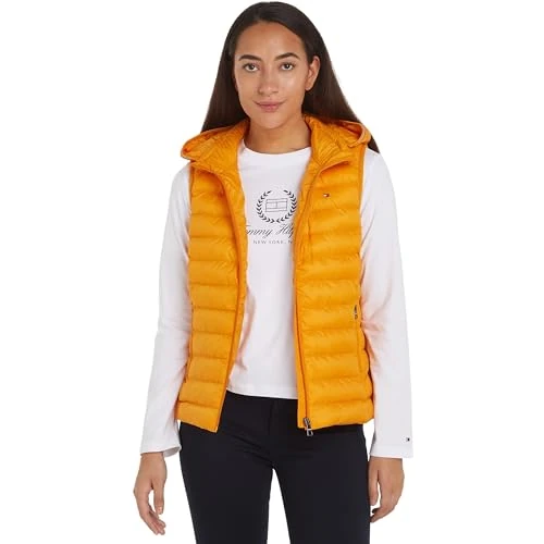 Tommy Hilfiger Mujer Chaleco Padded Global Stripe Chaleco acolchado, Naranja (Rich Ochre), XL