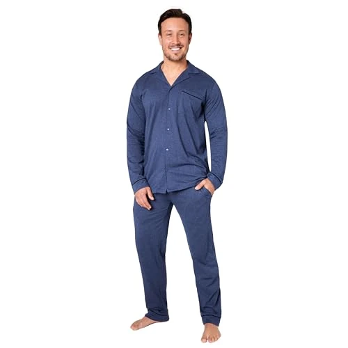 Offerta a tempo: CityComfort Pigiama Uomo - Pigiama Lungo con Maglia con Bottoni a Maniche Lunghe M-3XL - Pigiama Due Pezzi Invernale Autunnale (Blu, L) - 16% da 25.49 € a 21.39 €
