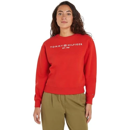 Tommy Hilfiger Dames sweatshirt zonder capuchon, Rood (Fierce Red), L