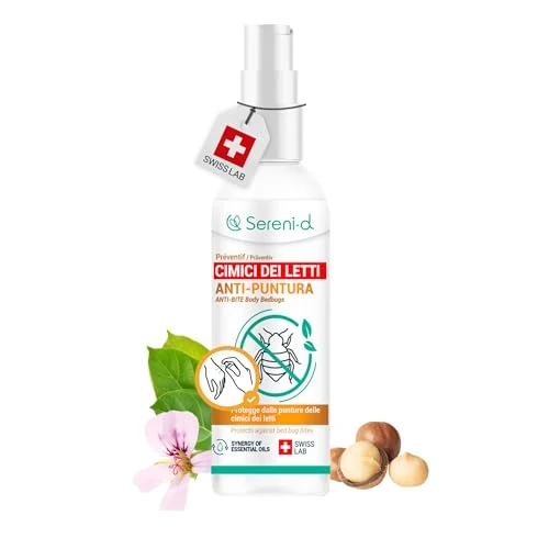 Offerta a tempo: ANTI PUNTURA TRATTAMENTO CORPOREO REPELLENTE VEGETALE ANTI CIMICI DA LETTO - Spray concentrato con oli essenziali contro le punture di cimici da letto efficace - 100mL – Swiss Lab - 15% da 21.90 € a 18.61 €