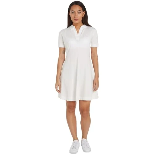 Offre limitée : Tommy Hilfiger Robe Polo Femme Rayée, Blanc (Ecru), XL de 96.02 € à 96.02 € (0.00% de remise)