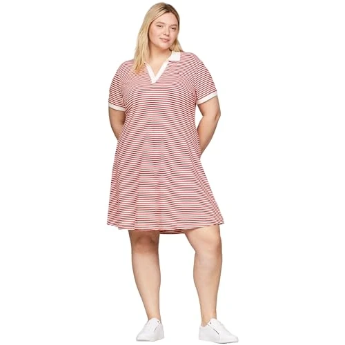 Offerta a tempo: Tommy Hilfiger Abito a Polo Donna Curve Maniche Corte, Multicolore (Breton Fierce Red/Ecru), 50 - 31% da 139.90 € a 95.86 €