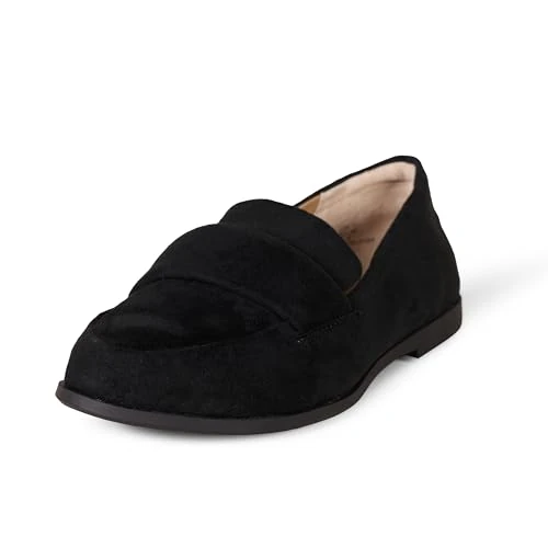 Amazon Essentials Loafer voor dames met zachte mocassin-teenpartij, zwarte look, micro-suède, 42 EU