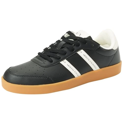 Armani Exchange Berlin, Double Band Logo Sneakers voor dames, zwart + gebroken wit, 36 EU, Black Off White, 36 EU