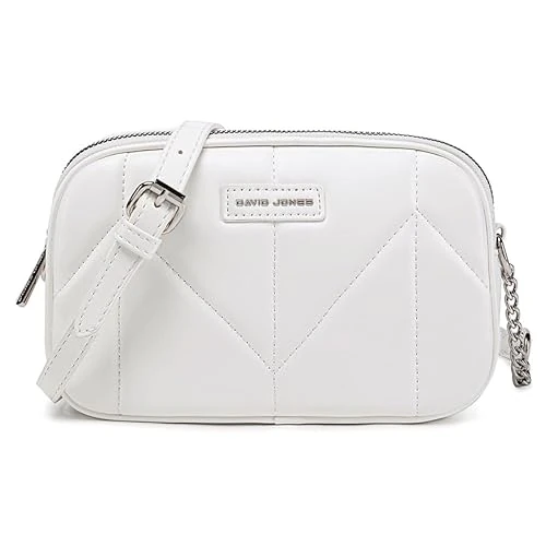 David Jones - Women's Small Crossbody Bag Zip - Ladies PU Leather Shoulder Bag 2 Compartments - Multi Pocket Mini Purse Handbag Clutch - Work Travel City Evening Party Phone - White