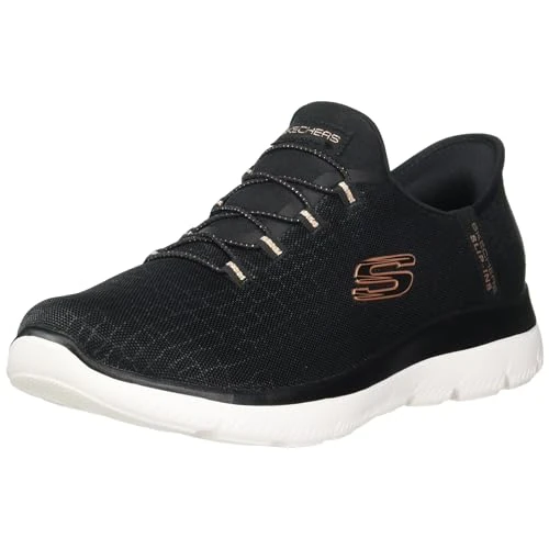 Skechers Summits Classy Night Sneaker da Donna, Senza Lacci, Senza Lacci, Nero Oro Rosa, 38.5 EU