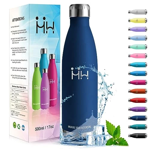 Offerta a tempo: HoneyHolly Borraccia Termica Doppia Parete, Bottiglia Acqua in Acciaio Inox - 500ML - Senza BPA, Antigoccia, per Scuola, Palestra, Sport, Ufficio - 53% da 22.34 € a 10.50 €