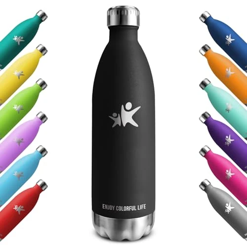 KollyKolla 1 liter roestvrijstalen waterfles, herbruikbare BPA-vrije thermosfles, metaal, voor sport, volwassenen, school, sportschool, reizen