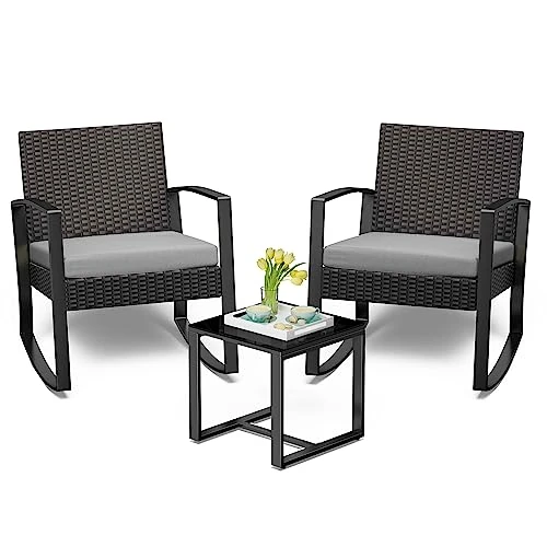 Bealife Rattan Balcony Furniture Set Balcony 2 People, Balcony Furniture Small Balcony Outdoor, Balcony Set 3 Pieces for Porches, Courtyards, Patios, Balconies, Pool Edges (Grey)