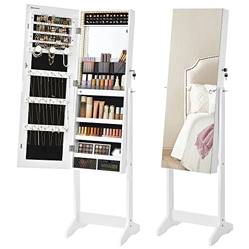 Offerta a tempo: SONGMICS Specchio Portagioie da Terra, Armadietto Portagioie con Specchio a Figura Intera senza Cornice, Luce LED, 2 Cassetti, Serratura, Idea Regalo, Bianco Nuvola JJC023W01 - 15% da 84.99 € a 71.99 €