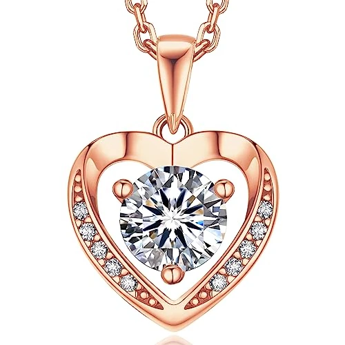 MomentWish Collar Mujer Oro Rosa, 1 Quilate Moissanite Diamante Corazón Colgante Plata de Ley 925 Hipoalergénico Joyas de Regalo para Esposa Mamá Novia