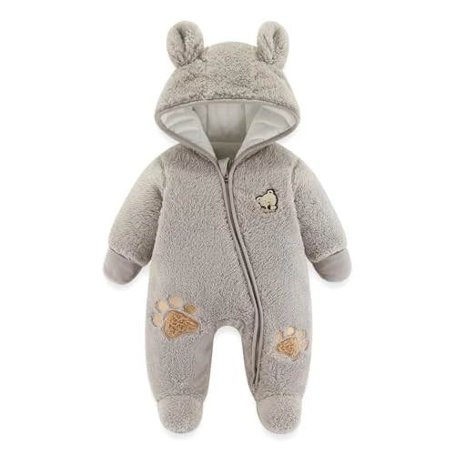 Offre limitee: JiAmy Combinaison Bebe Garcon Fille Hiver Polaire Combipilote Pilote Bébé Manteau à Capuche, Manches Longues Ours Combinaison de Neige Gris 0-3 Mois de 32.39 EUR a 22.79 EUR (economie 30%)