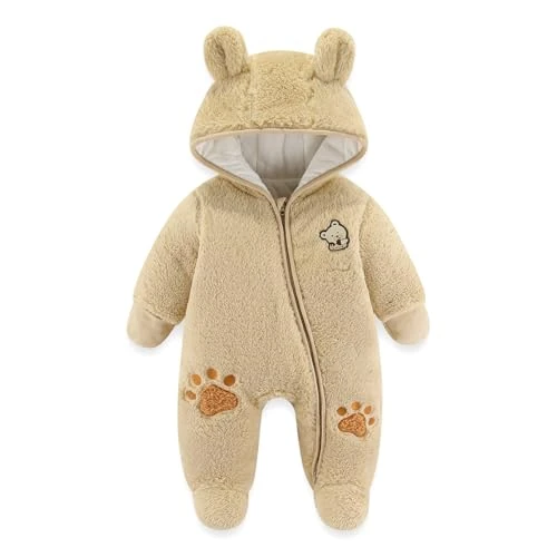 Limitiertes Angebot: JiAmy Baby Schneeanzüge Winter Overall mit Kapuze Fleece Strampler Mädchen Jungen Warm Outfits- Gr. 0-3 Monate (59 cm), Gelb von 29.69 EUR auf 19.79 EUR (Spare 33%)