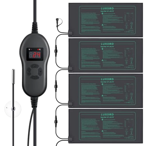 Luxbird Tappeto Riscaldante per Piante con Termostato, 30W 4 Tappetino riscaldante con 1 Controller, Impermeabile IP67, Design Parallelo, per Serra, Semenzai, Idroponica e Terrari
