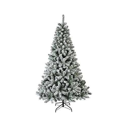 GLOUPIE Árbol de Navidad Livigno nevado 210 cm, diámetro 126 cm, apertura a paraguas, muy grueso, ignífugo, 12 años de garantía, base en cruz de metal, ecológico PVC, efecto realista