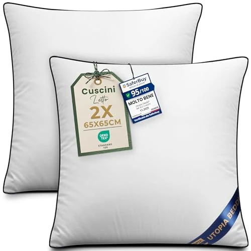 Utopia Bedding Cuscini, Imbottitura per Letto e Come Cuscino decorativi, cuscino per divano, cuscini decorativi (2, Bianco, 65x65 cm)