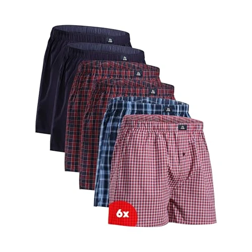 Offre limitée : DANISH ENDURANCE Boxers Tissés pour Hommes, 100% Coton Bio, Calecon pour Homme à Coupe Ample Lot de 4 ou 6, Bleu/Rouge, M de 54.95 € à 49.95 € (9% de remise)