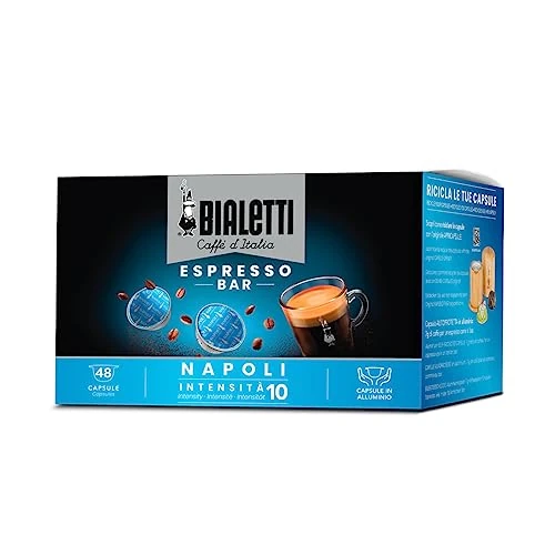 Bialetti Caffè d'Italia - Caja de 48 cápsulas Nápoles, intensidad 10, compatibles con máquinas Bialetti sistema cerrado, 100% aluminio