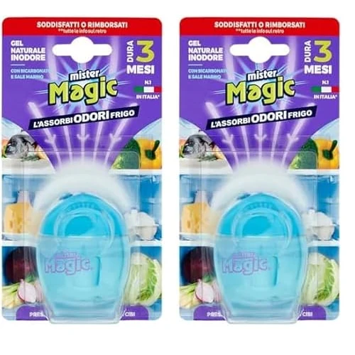 Mr Magic Ovetto Absorbeur d'odeurs Réfrigérateur, avec bicarbonate et sel de mer, maintient l'arôme des aliments inaltéré, durée jusqu'à 3 mois (Lot de 2)