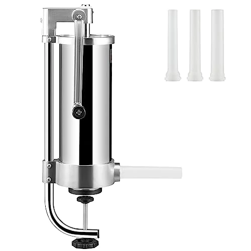 Zeitlich begrenztes Angebot: VEVOR Manueller Wurstfüller Wurstfüllmaschine 3 L, Edelstahl + Aluminium Professionelle Silberne Wurstmaschine inkl. 16/19 / 22 mm Füllrohre, Vertikale Wurstpresse mit Tischklemme Hausgemacht von 56.90 € auf 56.90 € (0.00% Rab