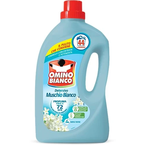 Begrenztes Angebot: Omino Bianco - Flüssigwaschmittel, 44 Waschgänge, respektiert Farben und Stoffe, frischer Duft mit weißer Moschus-Essenz, 1760 ml von 13.20 EUR auf 13.20 EUR (Rabatt 0%)
