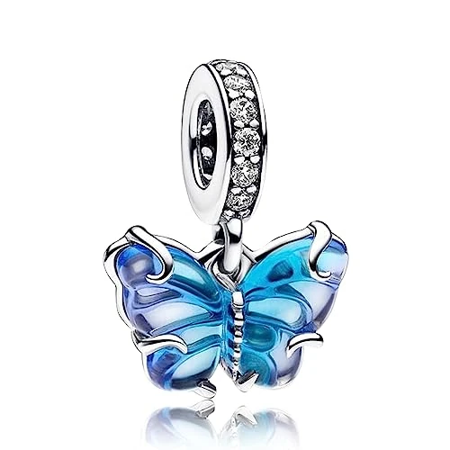 Oferta limitada: Blue Murano Glass Butterfly Dangle Charm para las mujeres pulseras collares con la 5A cúbde Zirconia 925 colgantes de plata de ley perlas regalo de joyería para niñas niños de 19.99 EUR a 16.99 EUR (ahorro 15%)