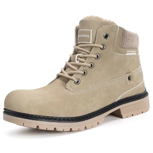 Eagsouni Bottes Femme Hiver Bottines Cuir Plates Lacets Chaud Fourrure Bottines de Neige Chaussures Boots d'hiver, 42 EU, Khaki