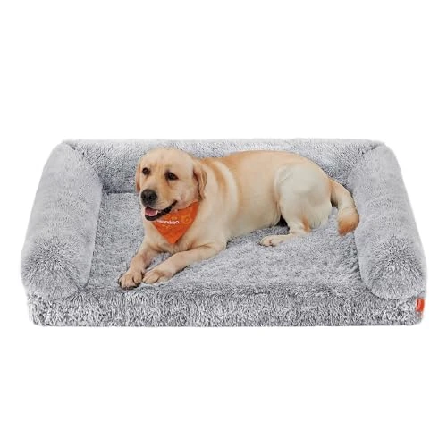Feandrea FluffyHug Dog Bed, XXL Dog Sofa Bed for Large Dogs, Egg Crate Foam Pet Bed with Removable Washable Cover, 122 x 85 x 19 cm, Grey Ombré PGW234G01V1