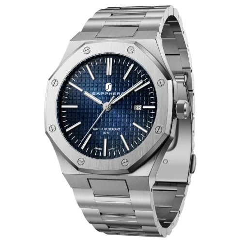 Offerta a tempo: SAPPHERO Orologio da uomo Orologi da uomo in acciaio inossidabile Impermeabili Movimento al quarzo giapponese Stile business casual Movimento al quarzo argento/argento/blu - 45% da 118.99 € a 65.99 €