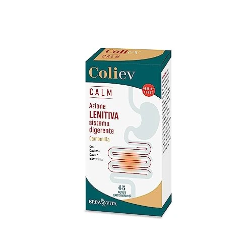 Offerta a tempo: ERBA VITA Coli Ev Calm integratore alimentare, con Boswellia, utile come supporto della funzionalità del sistema digerente - Formato 45 Capsule - 43% da 24.60 € a 13.93 €