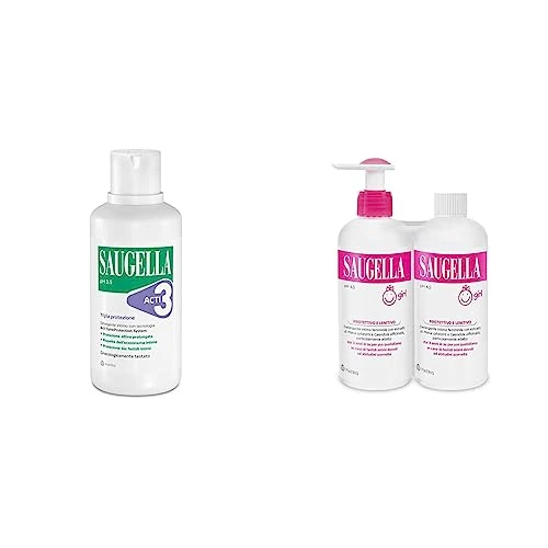 Saugella Acti3 tripla protezione con Timo e Zinco per azione protettiva da fastidi intimi 500ml & Girl Detergente Intimo Quotidiano per Bambine in Età Prepuberale, 400 ml
